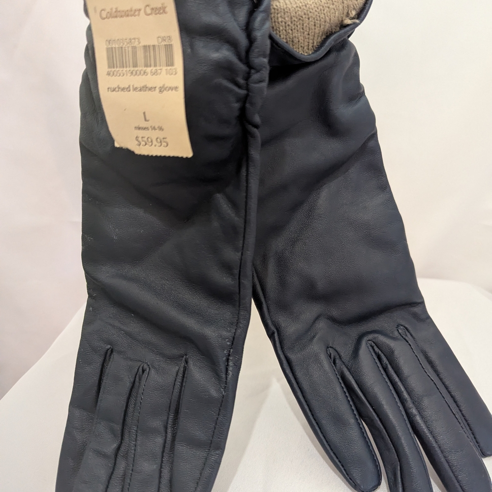 Coldwater Creek Ruched Deep Teal Leather Gloves L